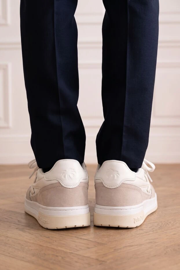 Palm Angels leather sneakers in beige and gray tones with a voluminous suede palm tree appliqué 196436 - photo 2