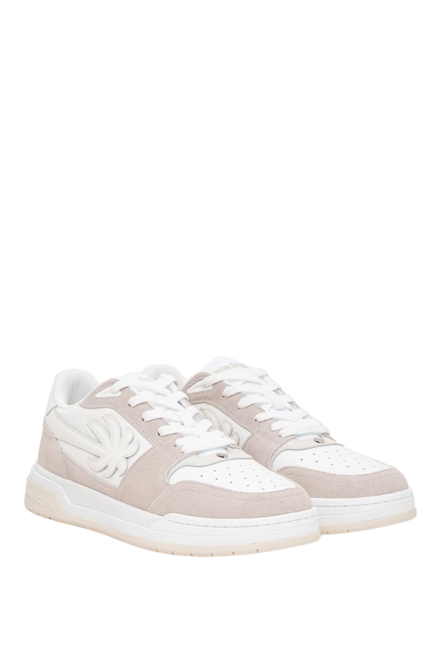 Palm Angels leather sneakers in beige and gray tones with a voluminous suede palm tree appliqué 196436 - photo 3