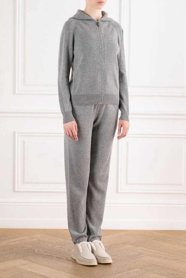 Loro Piana сұр кашемир костюмі, сыдырмасы көтерілетін капюшон мен шалбардан тұрады 196442 - фото 3