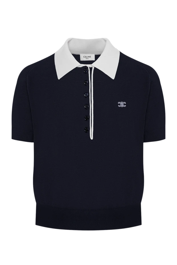 Women's navy blue jersey polo shirt with contrast button-down collar - photo 1