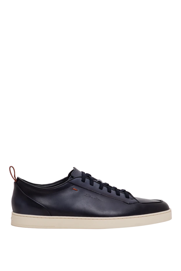 Santoni men's dark blue leather sneakers with a contrasting flat sole 196469 - photo 1