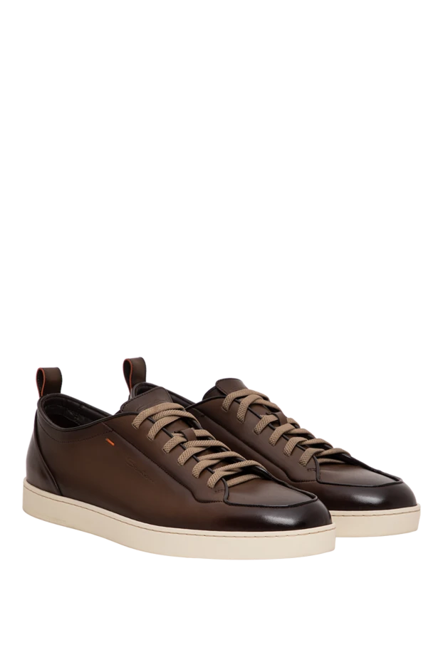 Santoni кожаные кеды с градиентным окрашиванием и контрастной оранжевой подошвой 196470 - фото 3