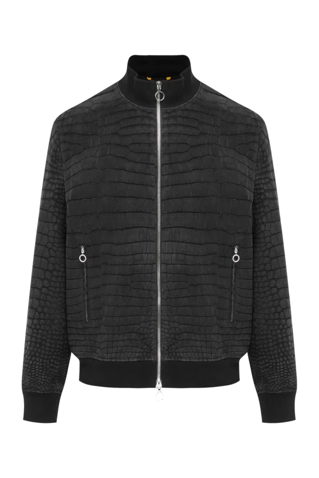Men's bomber jacket in matte Nile crocodile leather with knit trim - photo 1