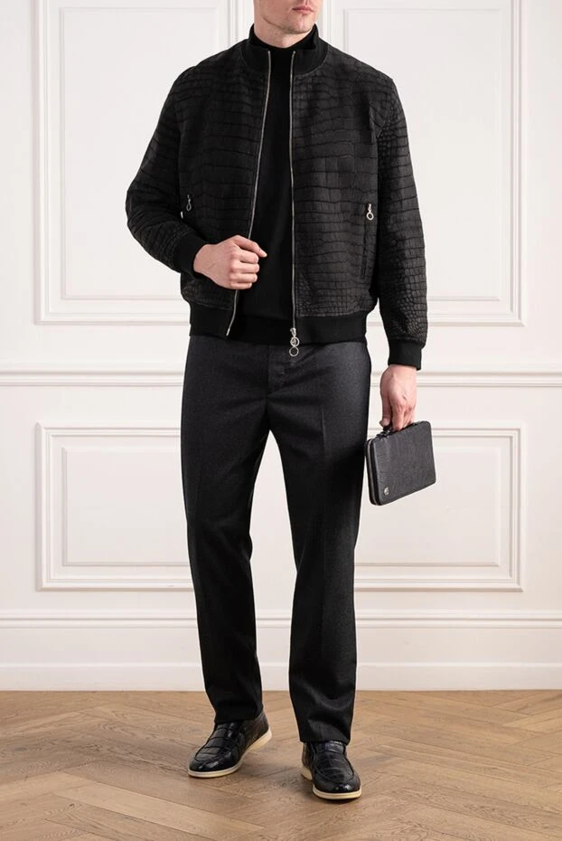 Men's bomber jacket in matte Nile crocodile leather with knit trim - photo 2