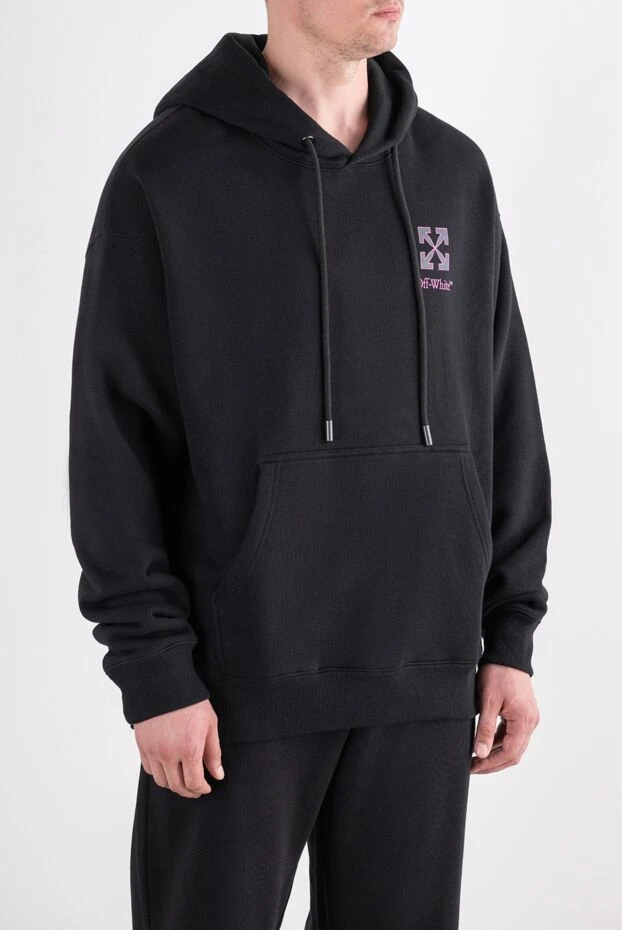 Off-White черное хлопковое худи со светлым вышитым логотипом на груди 196645 - фото 3
