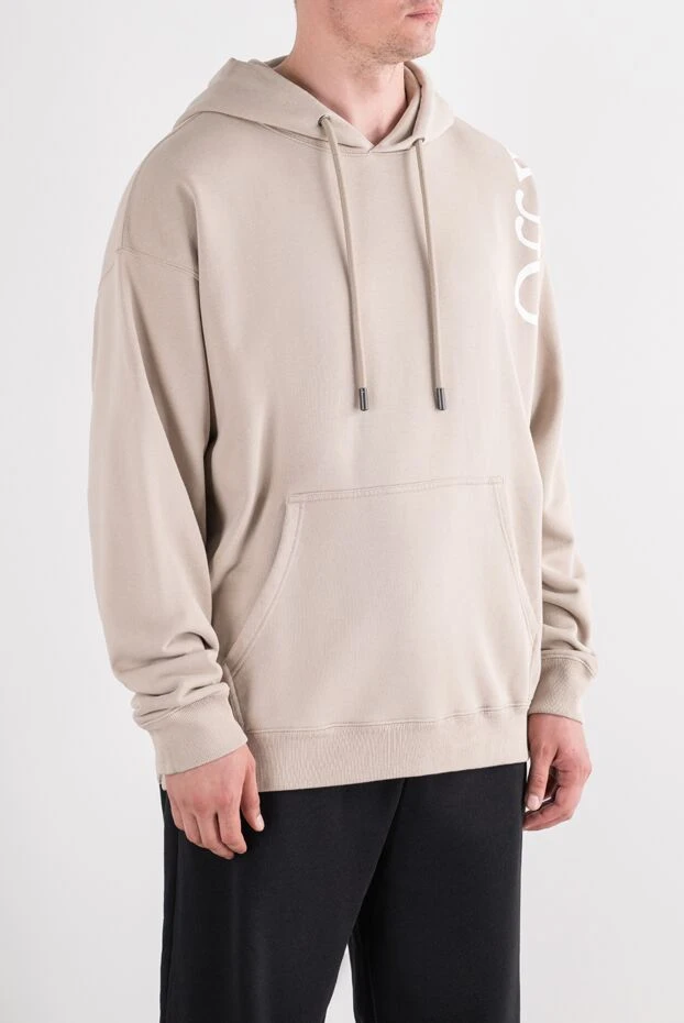 Off-White бежевое хлопковое худи со светлым принтом на плечевом шве 196646 - фото 3
