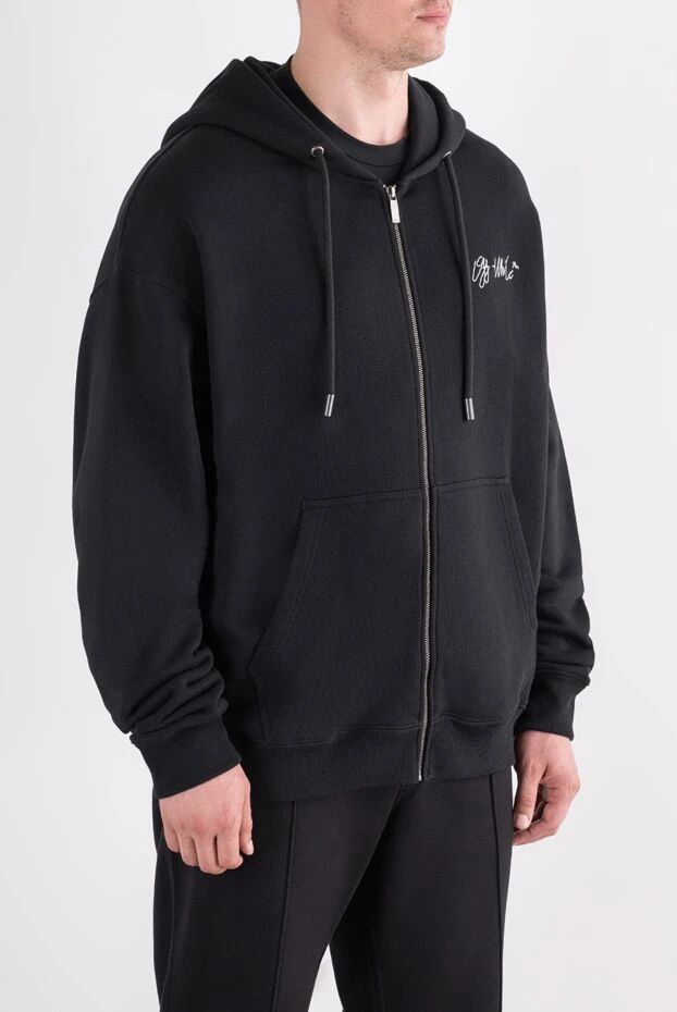 Off-White мужское черное зип-худи с фирменным рукописным логотипом 196647 - фото 3