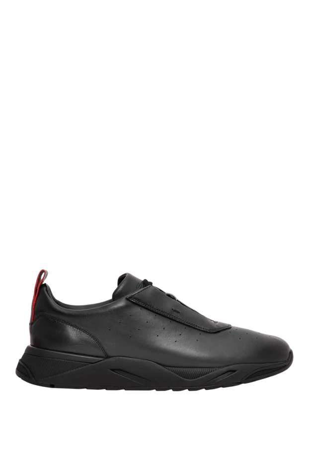 Santoni men's black leather sneakers with hidden lacing and a lug sole 196655 - photo 1