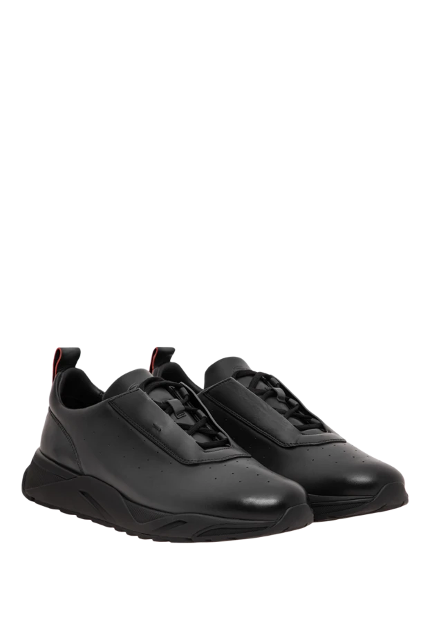 Santoni men's black leather sneakers with hidden lacing and a lug sole 196655 - photo 3