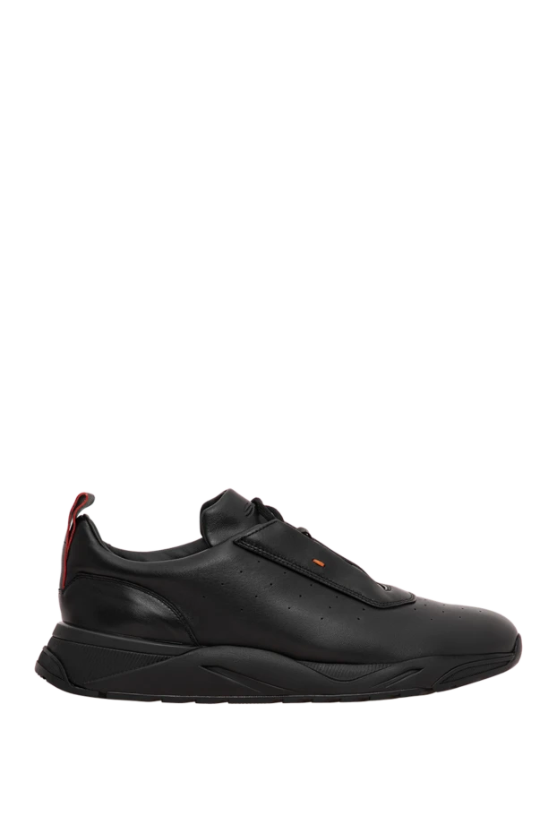 Santoni черные кожаные кроссовки на фигурной массивной подошве с оранжевым ярлыком 196656 - фото 1