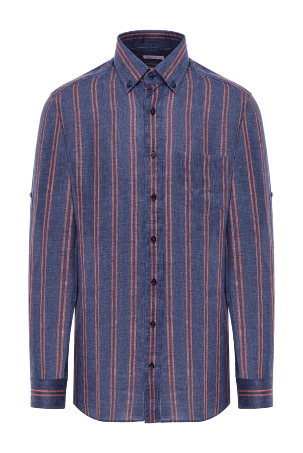 Zilli stormy sky linen shirt with vertical terracotta stripes 196680 - photo 1