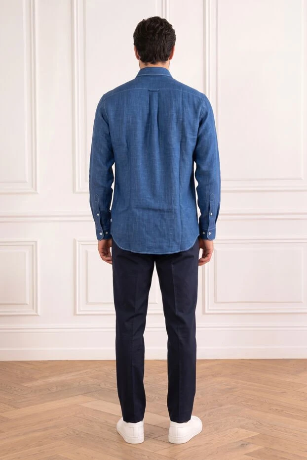 Blue linen shirt with a stylish button-down collar and white buttons - photo 2