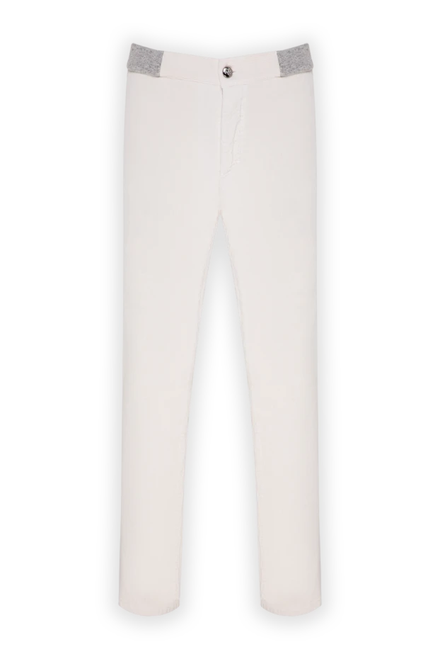 Straight-leg ivory-colored textile trousers with a knitted waistband - photo 1