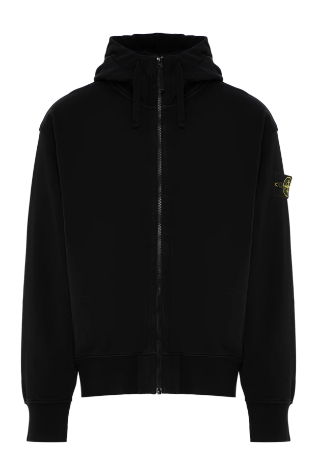 Stone Island black cotton zip-up sweatshirt with a deep adjustable hood 196712 - photo 1