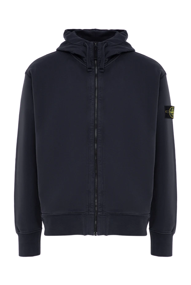 Stone Island blue cotton zip-up sweatshirt with a deep adjustable hood 196713 - photo 1