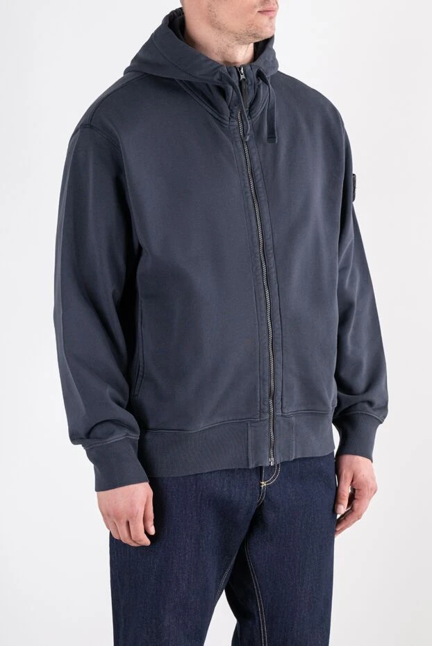 Stone Island blue cotton zip-up sweatshirt with a deep adjustable hood 196713 - photo 3