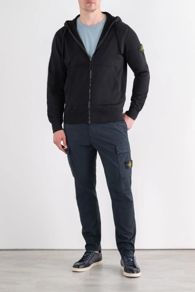Stone Island зип-худи на молнии с капюшоном в классическом черном цвете 196714 - фото 2
