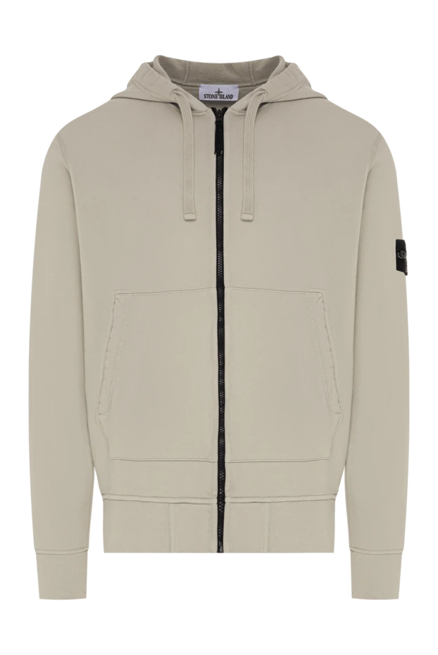 Stone Island мужская толстовка на молнии с капюшоном в бежевом цвете 196715 - фото 1