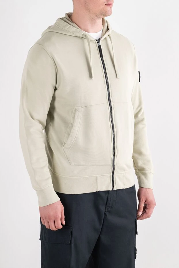 Stone Island мужская толстовка на молнии с капюшоном в бежевом цвете 196715 - фото 3