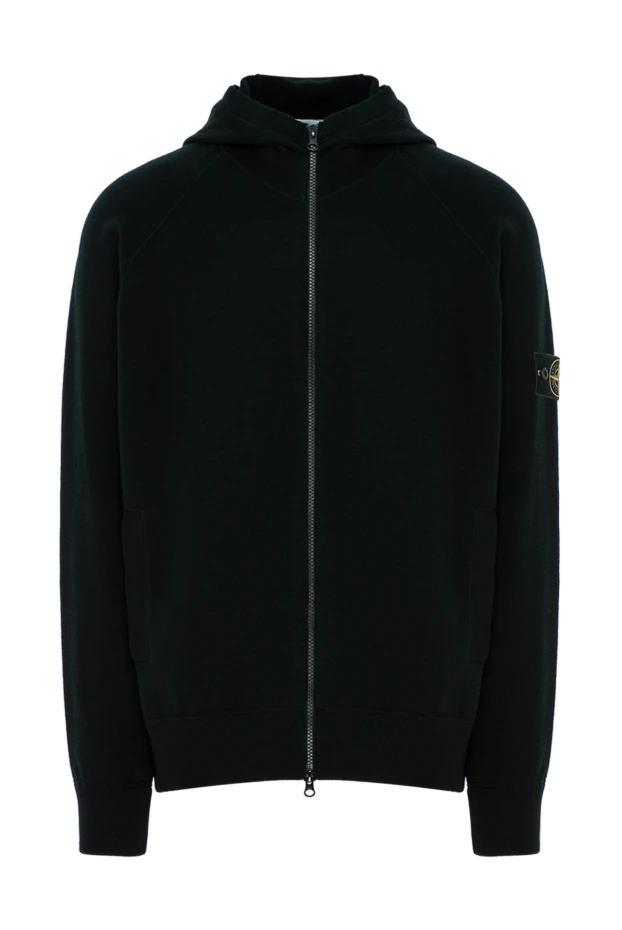 Stone Island black knitted sweater made of soft wool with a simple built-in hood 196721 - photo 1