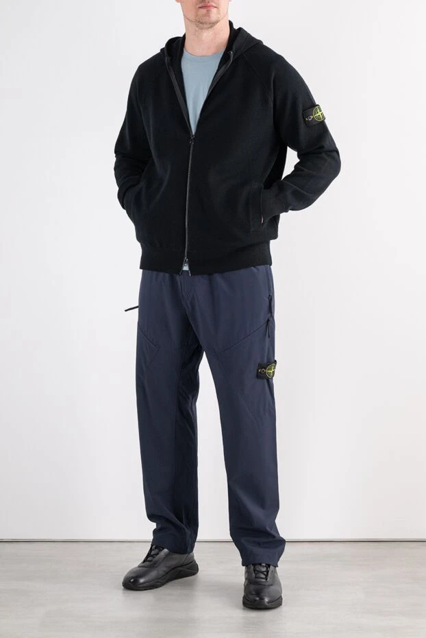 Stone Island black knitted sweater made of soft wool with a simple built-in hood 196721 - photo 2