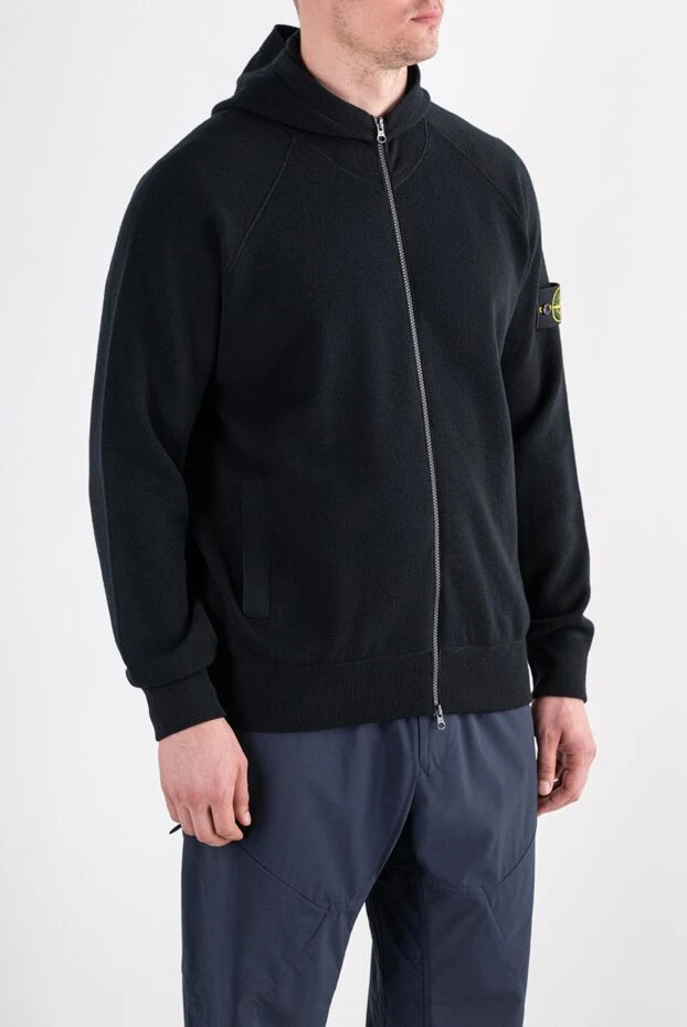 Stone Island black knitted sweater made of soft wool with a simple built-in hood 196721 - photo 3