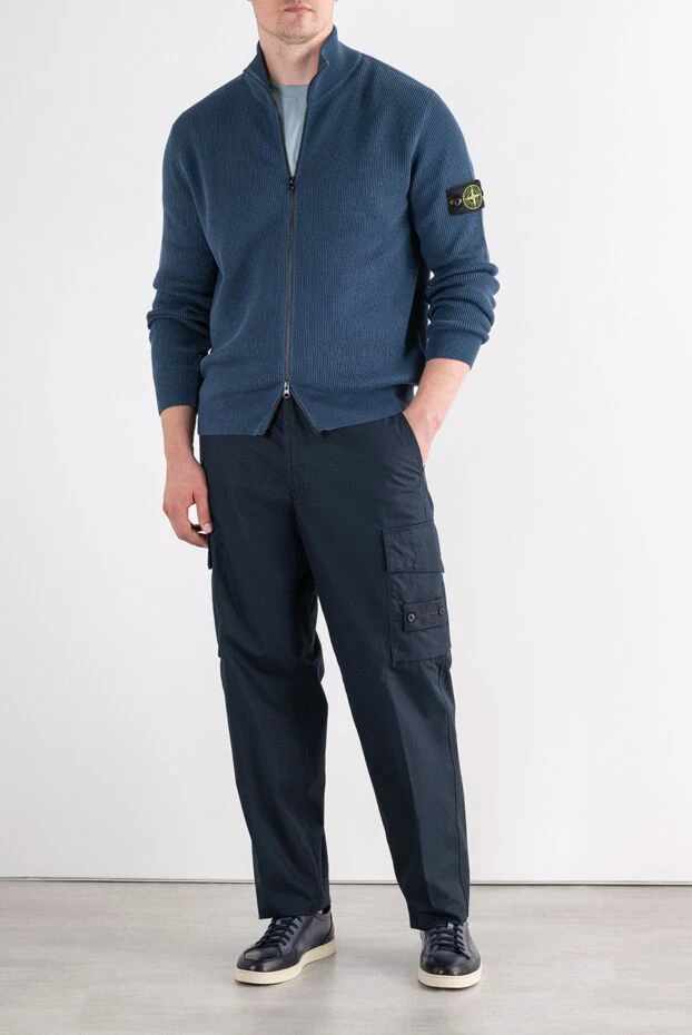 Stone Island синий мужской трикотажный кардиган на молнии 196724 - фото 2