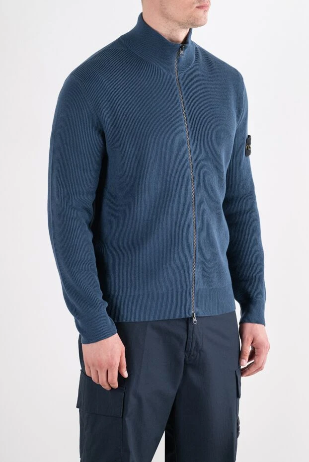 Stone Island синий мужской трикотажный кардиган на молнии 196724 - фото 3