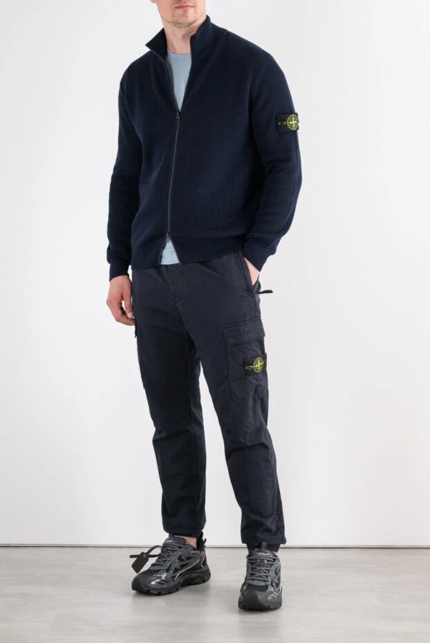 Stone Island темно-синий мужской кардиган из хлопка на молнии 196766 - фото 2