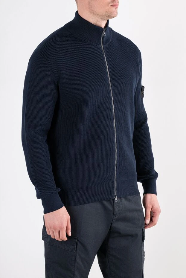 Stone Island темно-синий мужской кардиган из хлопка на молнии 196766 - фото 3