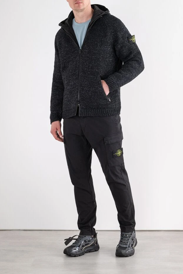 Stone Island черный мужской вязаный кардиган с капюшоном 196768 - фото 2