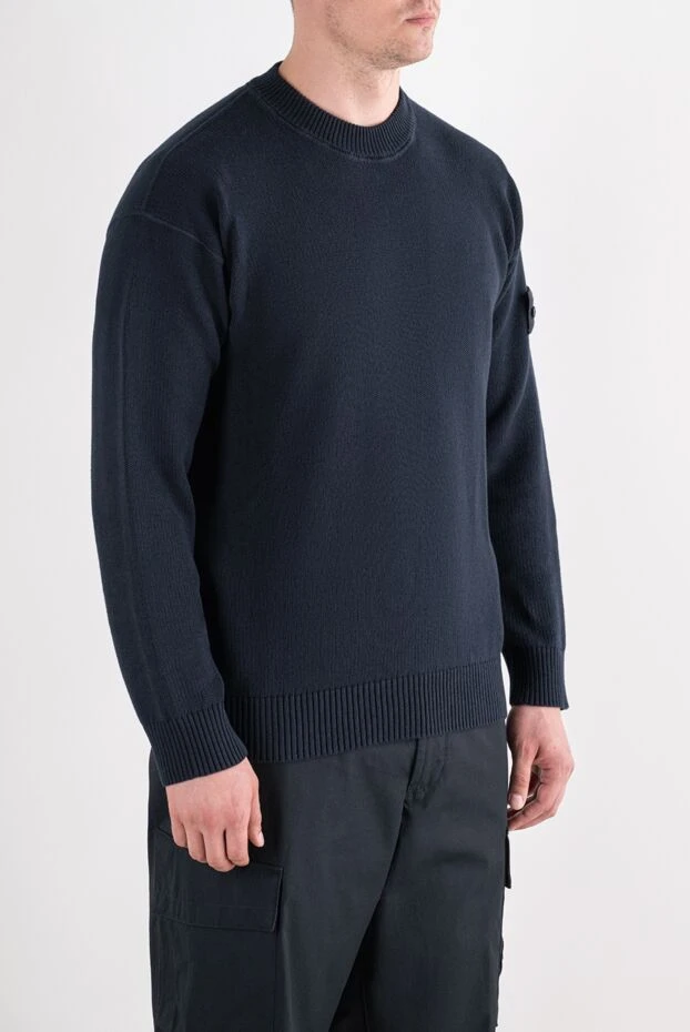 Stone Island вязаный свитер с круглым вырезом из хлопка и кашемира синего цвета 196774 - фото 3