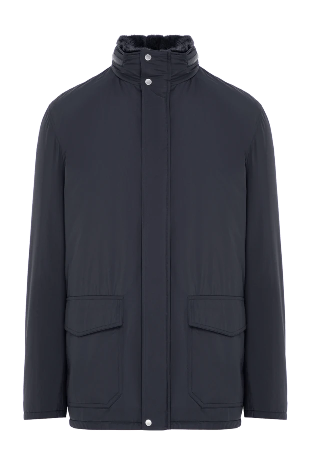 Dark blue long-cut jacket with a fur collar - photo 1