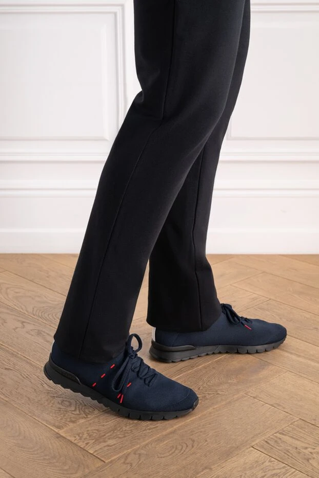 Kiton ерлерге арналған қарама-қарсы қызыл түтікшесі бар көк түсті тоқыма кроссовкалар 196884 - фото 2