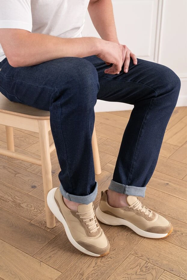 Beige knit sneakers with suede trim - photo 2
