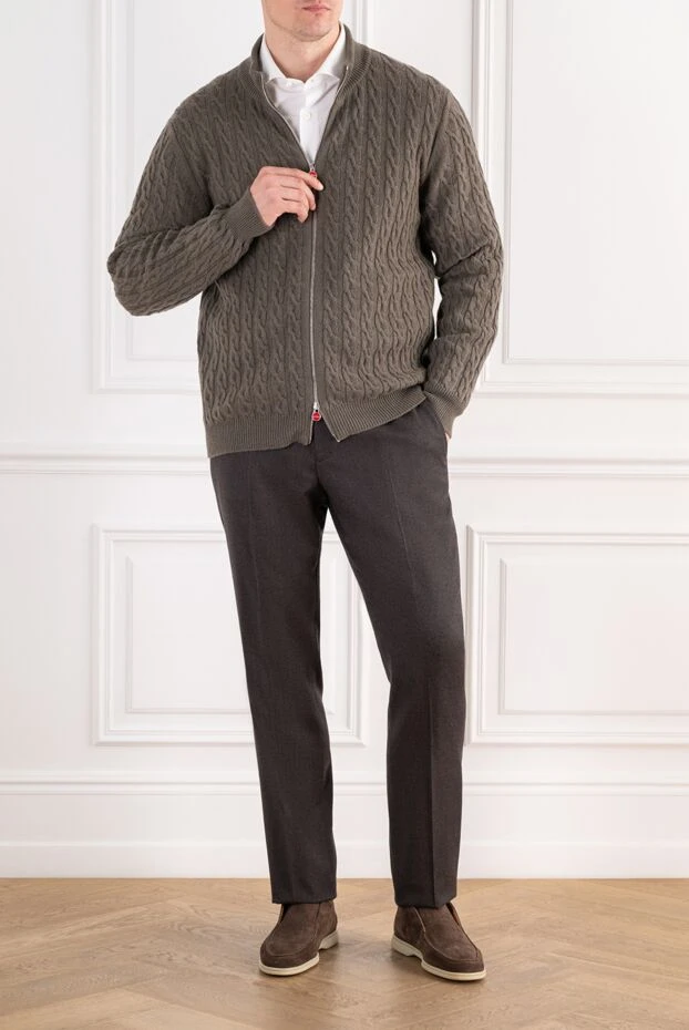 Kiton сыдырмасы бар текстуралы қоңыр кашемир кардиган 196889 - фото 2