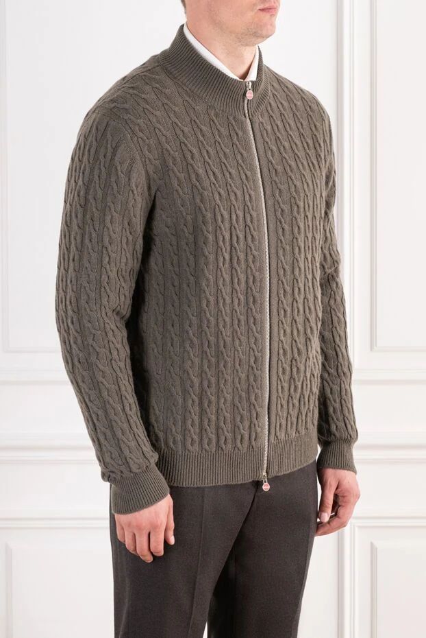 Kiton сыдырмасы бар текстуралы қоңыр кашемир кардиган 196889 - фото 3