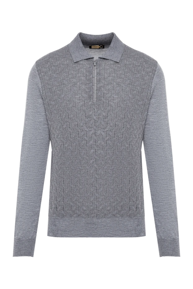 Zilli gray cashmere long sleeve polo shirt with crocodile trim 197434 - photo 1