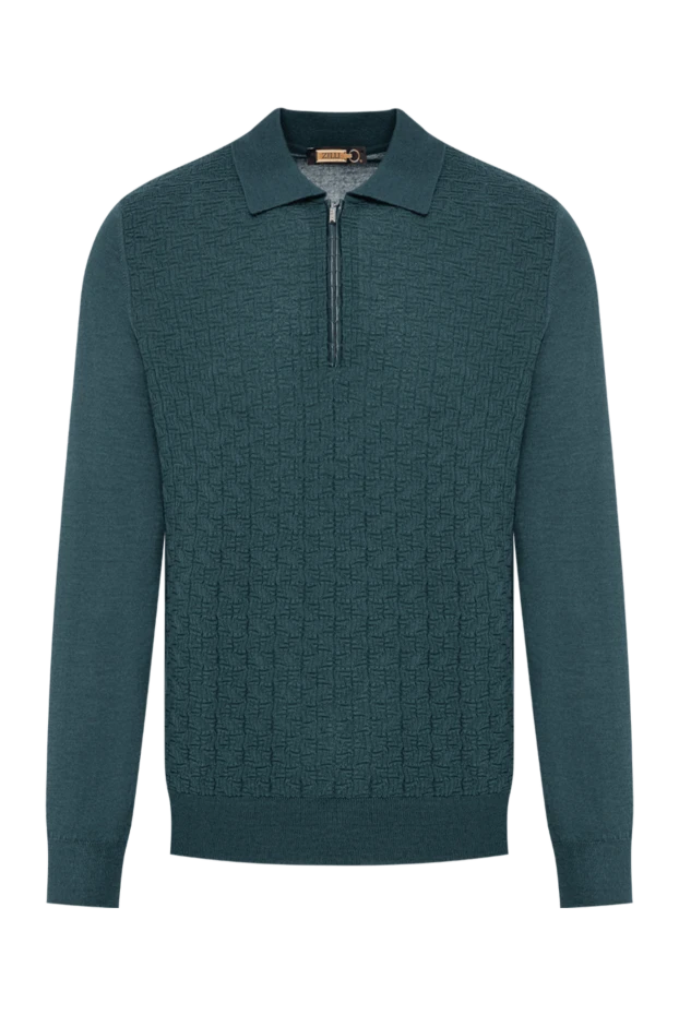 Zilli dark green long sleeve polo shirt in cashmere and silk with a 3d textured pattern 197436 - photo 1