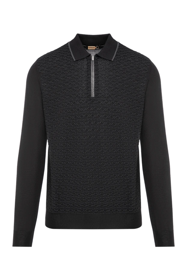 Zilli black long sleeve polo shirt in cashmere and silk with graphite cables 197438 - photo 1
