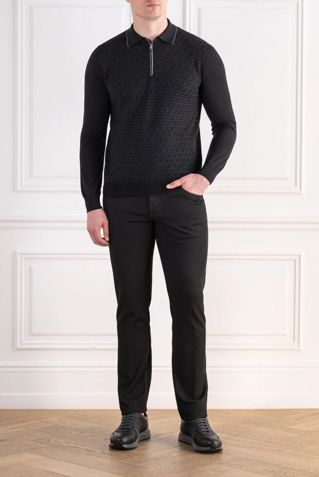 Zilli black long sleeve polo shirt in cashmere and silk with graphite cables 197438 - photo 2