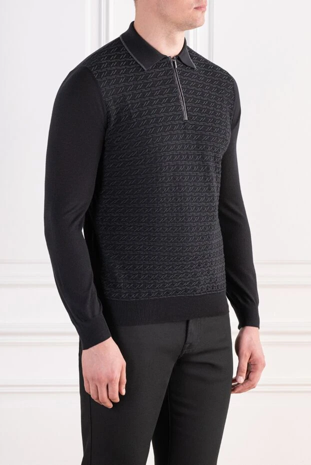 Zilli black long sleeve polo shirt in cashmere and silk with graphite cables 197438 - photo 3