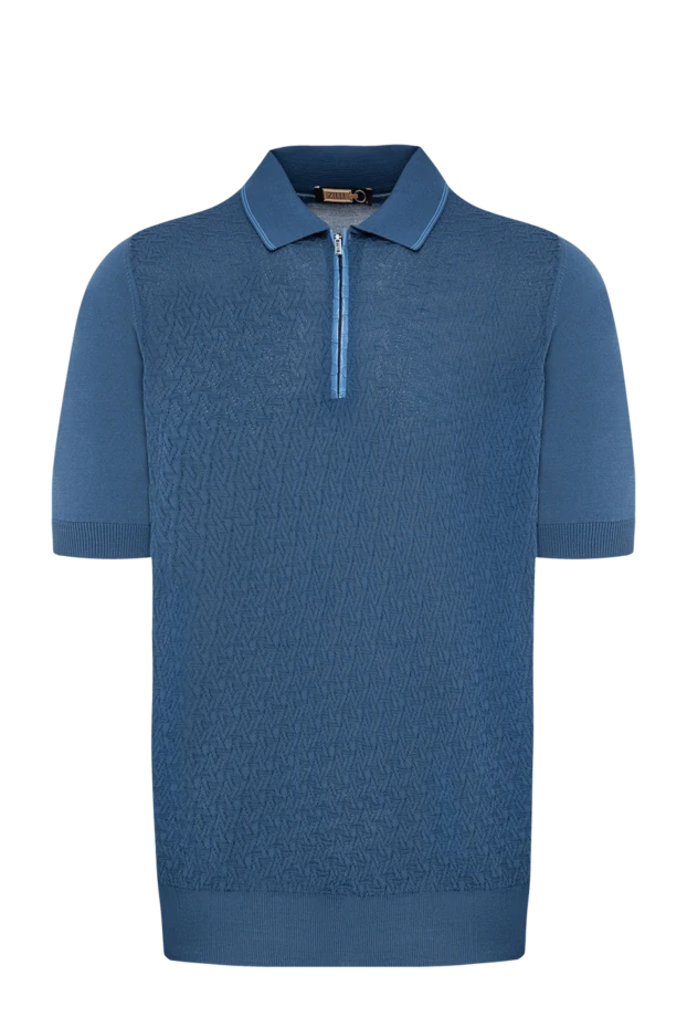 Zilli blue polo shirt with a raised pattern and crocodile leather trim 197440 - photo 1