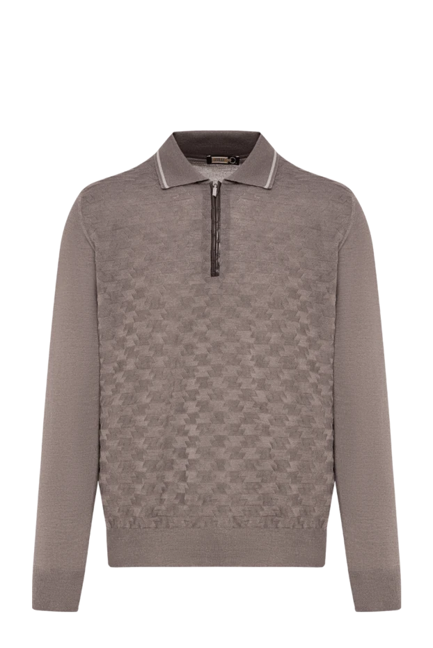 Zilli brown long sleeve polo shirt with 3d geometric pattern 197442 - photo 1
