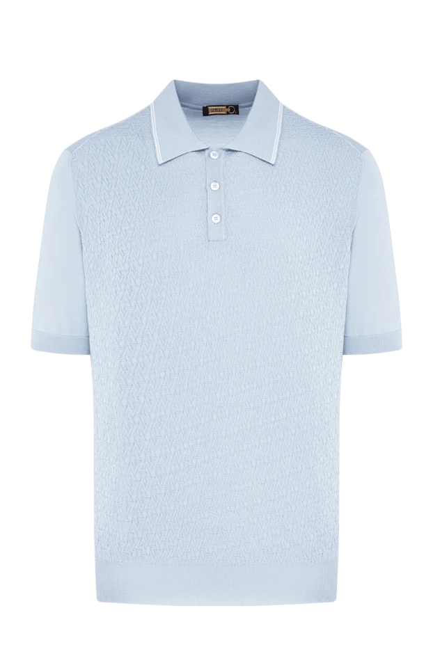 Zilli light blue polo shirt with a raised pattern and crocodile leather trim 197445 - photo 1