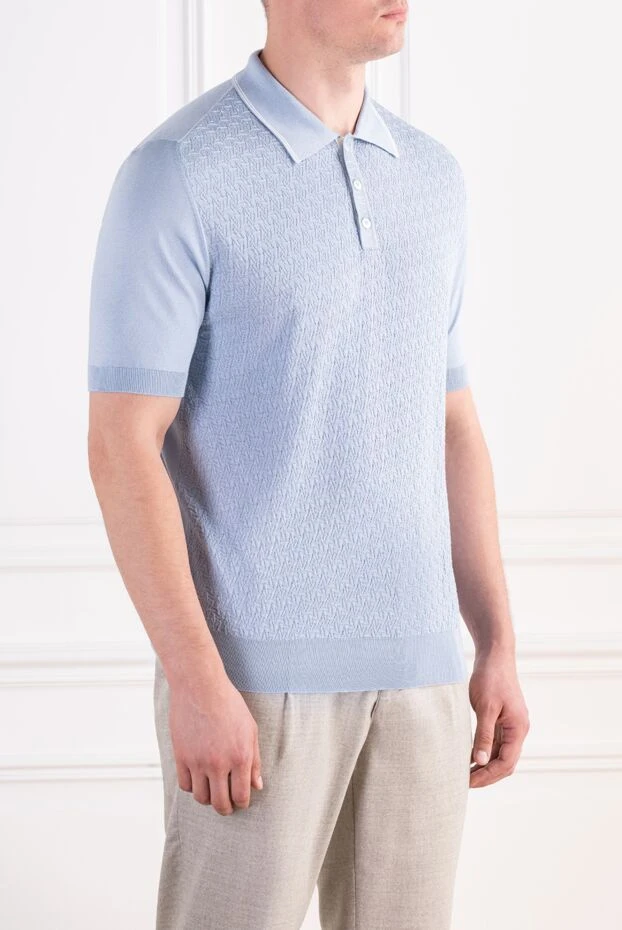 Zilli light blue polo shirt with a raised pattern and crocodile leather trim 197445 - photo 3