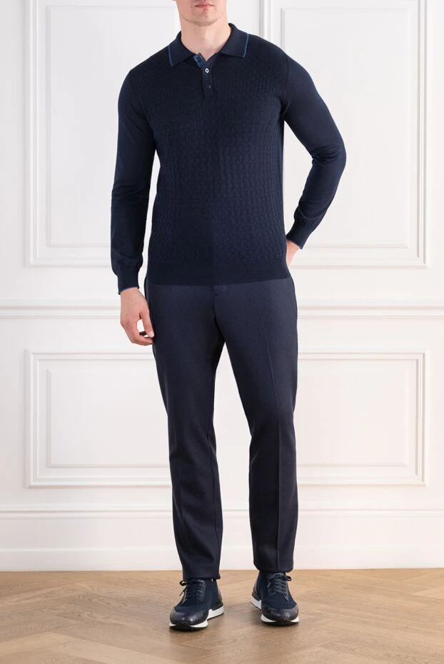 Zilli dark blue long sleeve polo shirt with crocodile skin details 197446 - photo 2