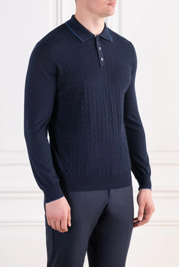 Zilli dark blue long sleeve polo shirt with crocodile skin details 197446 - photo 3