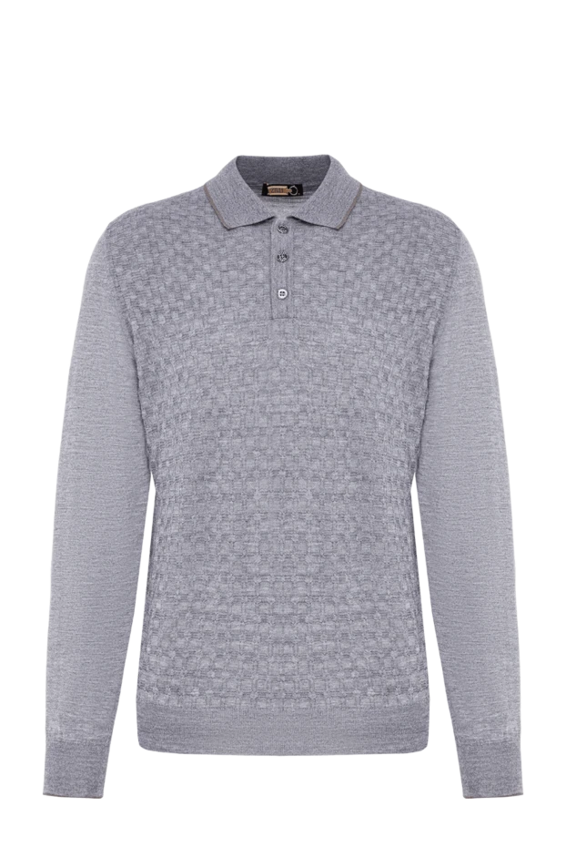 Zilli grey long sleeve polo jumper with textured pattern trimmed with crocodile skin 197447 - photo 1