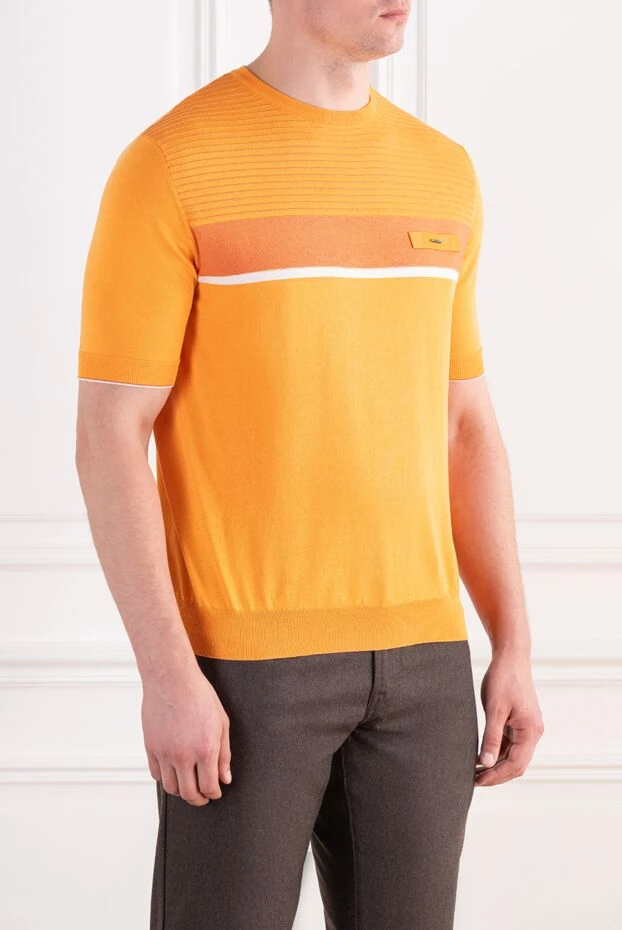 Zilli a vibrant tangerine polo shirt with a mixed knit and crocodile leather trim 197448 - photo 3